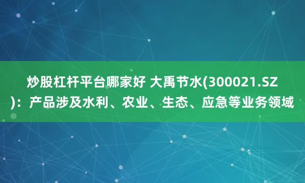 炒股杠杆平台哪家好 大禹节水(300021.SZ)：产品涉及水利、农业、生态、应急等业务领域